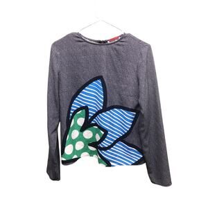 Mira Mikati Floral Herringbone Crew Neck Long Sleeve Back Zip Top Size 6 US